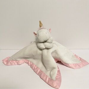 Carters Unicorn Baby Security Blanket White Pink Satin Plush Lovey Toy